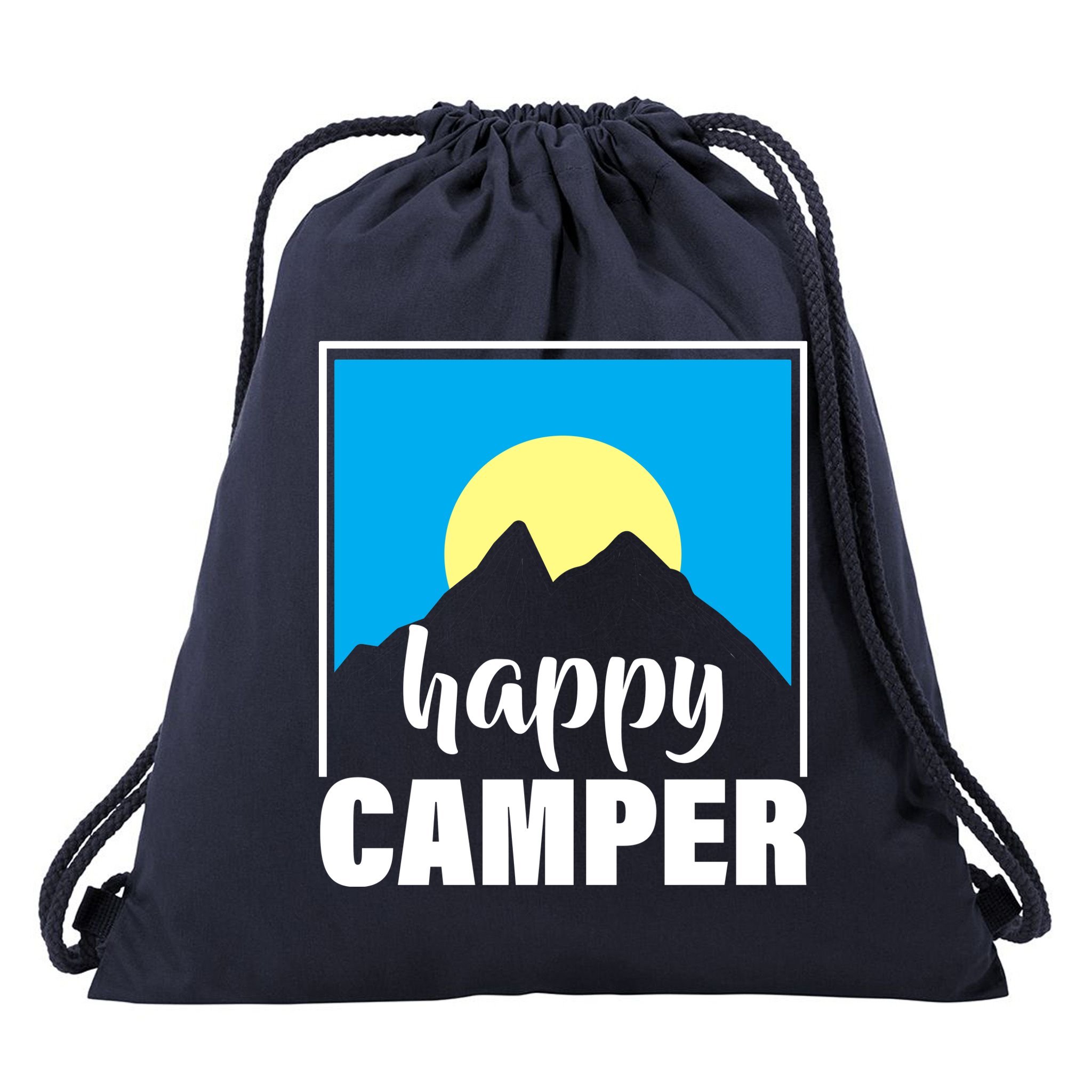 Happy Camper Sunrise Over Mountains Drawstring Bag