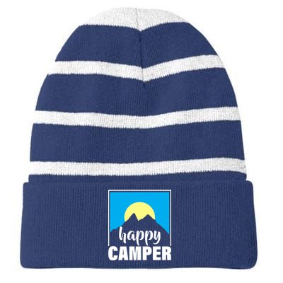 Happy Camper Sunrise Over Mountains Striped Beanie with Solid Band