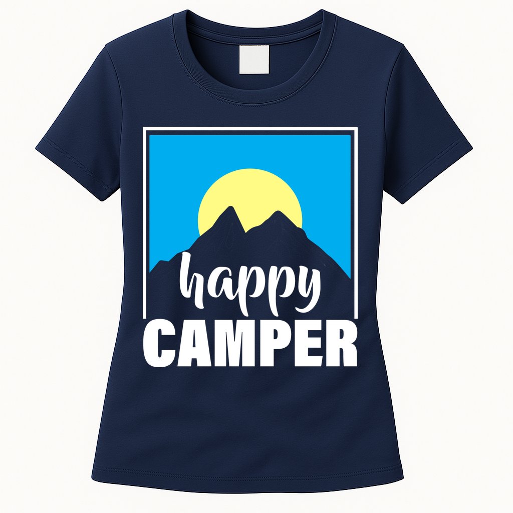 Happy Camper Sunrise Over Mountains Womens T-Shirt