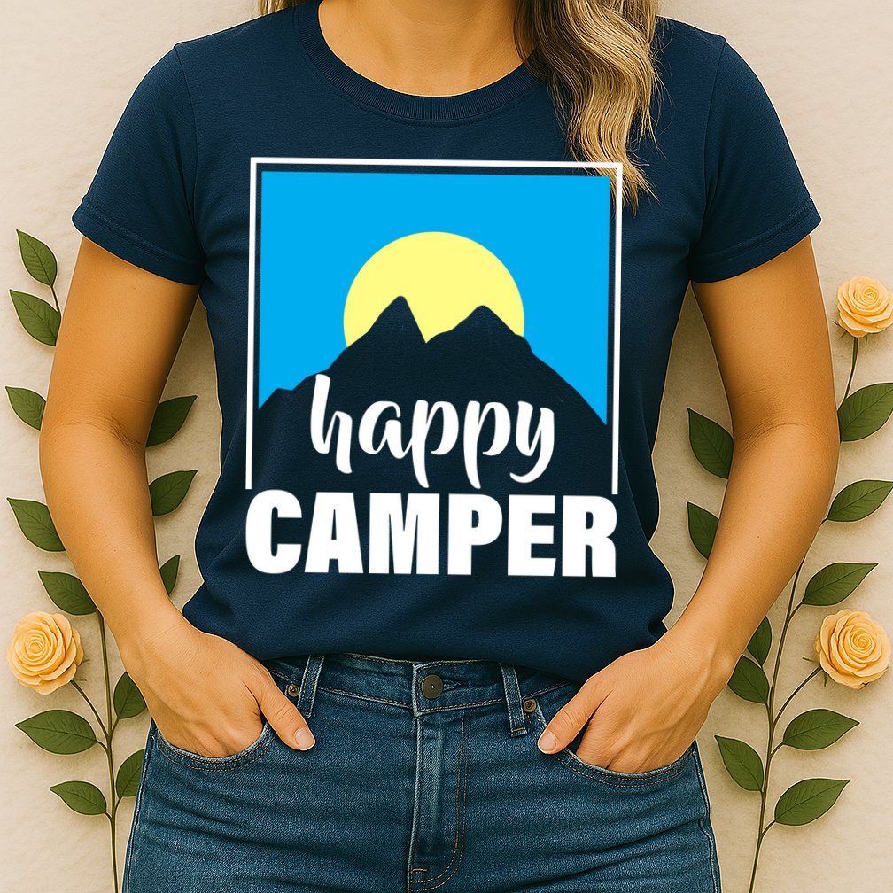 Happy Camper Sunrise Over Mountains Womens T-Shirt