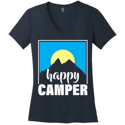 Happy Camper Sunrise Over Mountains Women's V-Neck T-Shirt