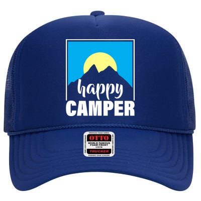 Happy Camper Sunrise Over Mountains High Crown Mesh Back Trucker Hat