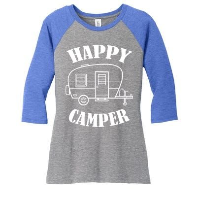 Happy Camper Trailer Women's Tri-Blend 3/4-Sleeve Raglan Shirt