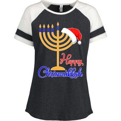 Happy Chrismukkah Christmas Hanukkah Enza Ladies Jersey Colorblock Tee