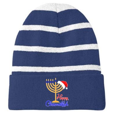 Happy Chrismukkah Christmas Hanukkah Striped Beanie with Solid Band