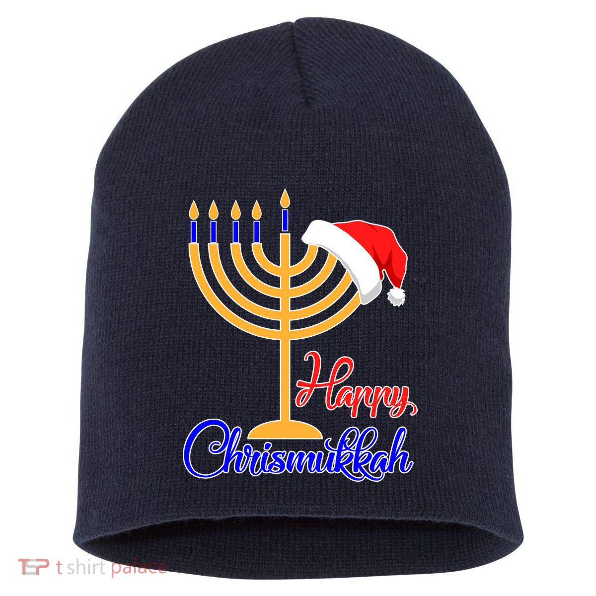 Happy Chrismukkah Christmas Hanukkah Short Acrylic Beanie