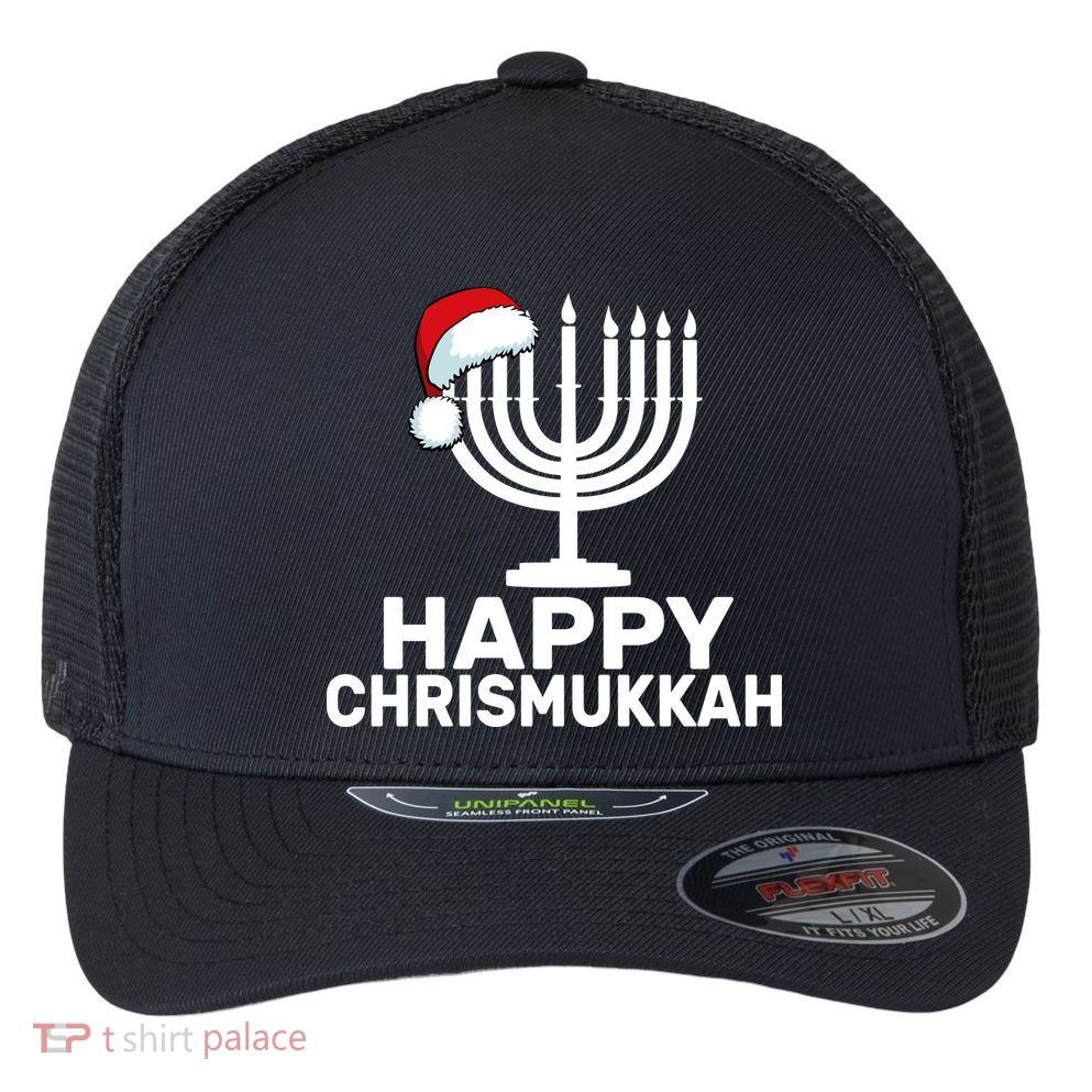 Happy Chrismukkah Hanukkah Flexfit Unipanel Trucker Cap