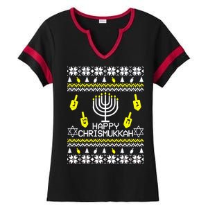 Happy Chrismukkah Hanukkah Ugly Christmas Ladies Halftime Notch Neck Tee