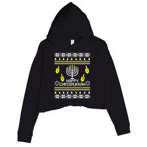 Happy Chrismukkah Hanukkah Ugly Christmas Crop Fleece Hoodie