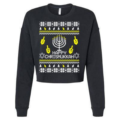 Happy Chrismukkah Hanukkah Ugly Christmas Cropped Pullover Crew