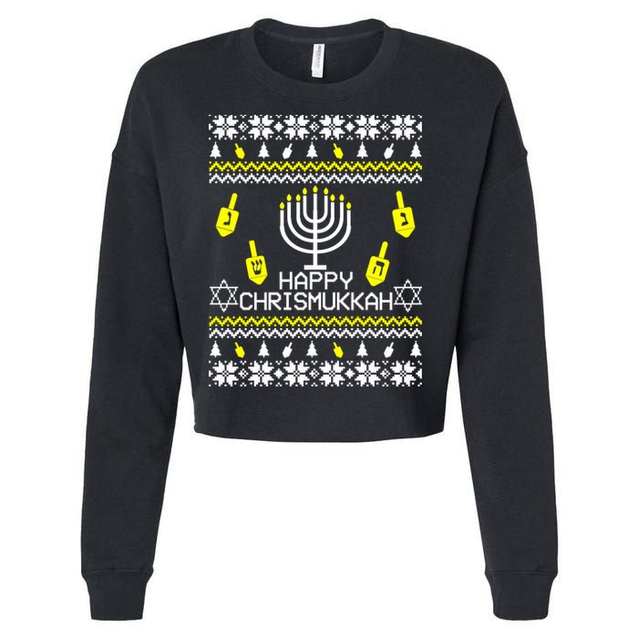 Happy Chrismukkah Hanukkah Ugly Christmas Cropped Pullover Crew