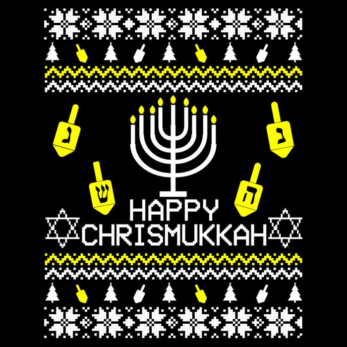 Happy Chrismukkah Hanukkah Ugly Christmas Cropped Pullover Crew