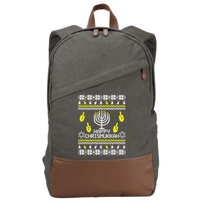 Happy Chrismukkah Hanukkah Ugly Christmas Cotton Canvas Backpack