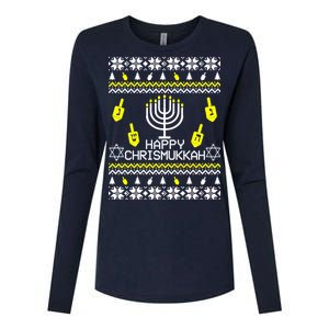 Happy Chrismukkah Hanukkah Ugly Christmas Womens Cotton Relaxed Long Sleeve T-Shirt