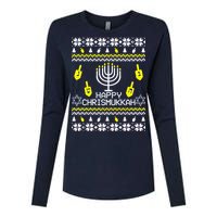 Happy Chrismukkah Hanukkah Ugly Christmas Womens Cotton Relaxed Long Sleeve T-Shirt