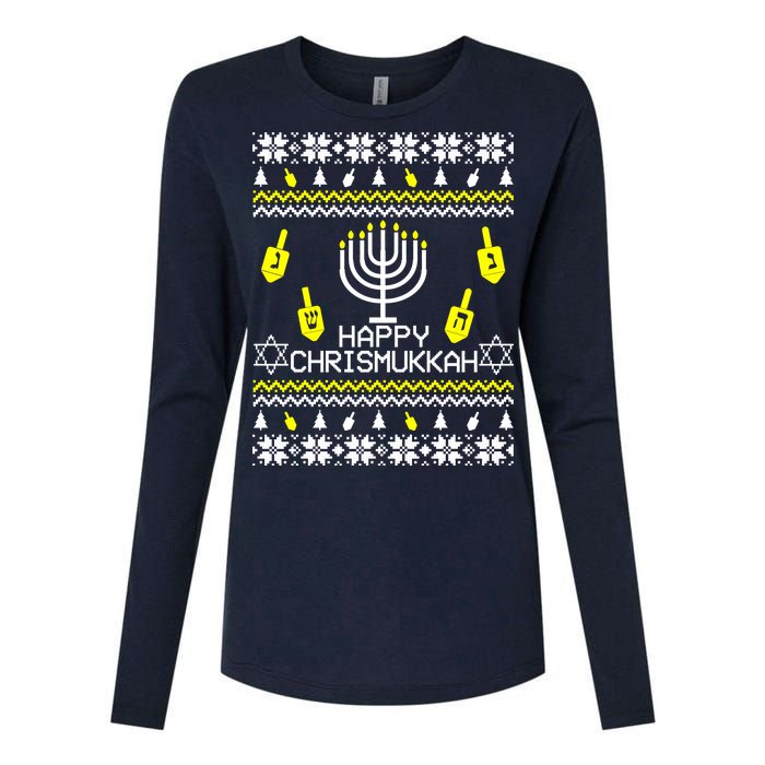 Happy Chrismukkah Hanukkah Ugly Christmas Womens Cotton Relaxed Long Sleeve T-Shirt