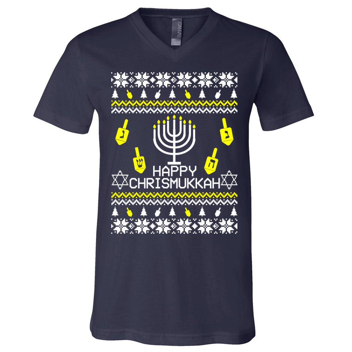 Happy Chrismukkah Hanukkah Ugly Christmas V-Neck T-Shirt