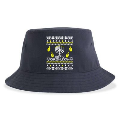 Happy Chrismukkah Hanukkah Ugly Christmas Sustainable Bucket Hat