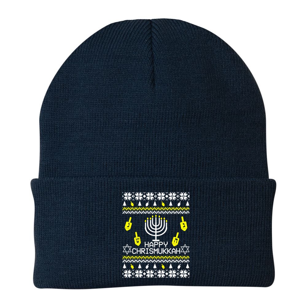 Happy Chrismukkah Hanukkah Ugly Christmas Beanie