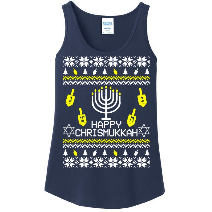 Happy Chrismukkah Hanukkah Ugly Christmas Ladies Essential Tank