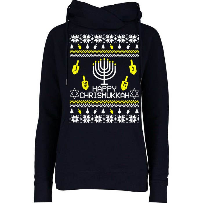 Happy Chrismukkah Hanukkah Ugly Christmas Womens Funnel Neck Pullover Hood