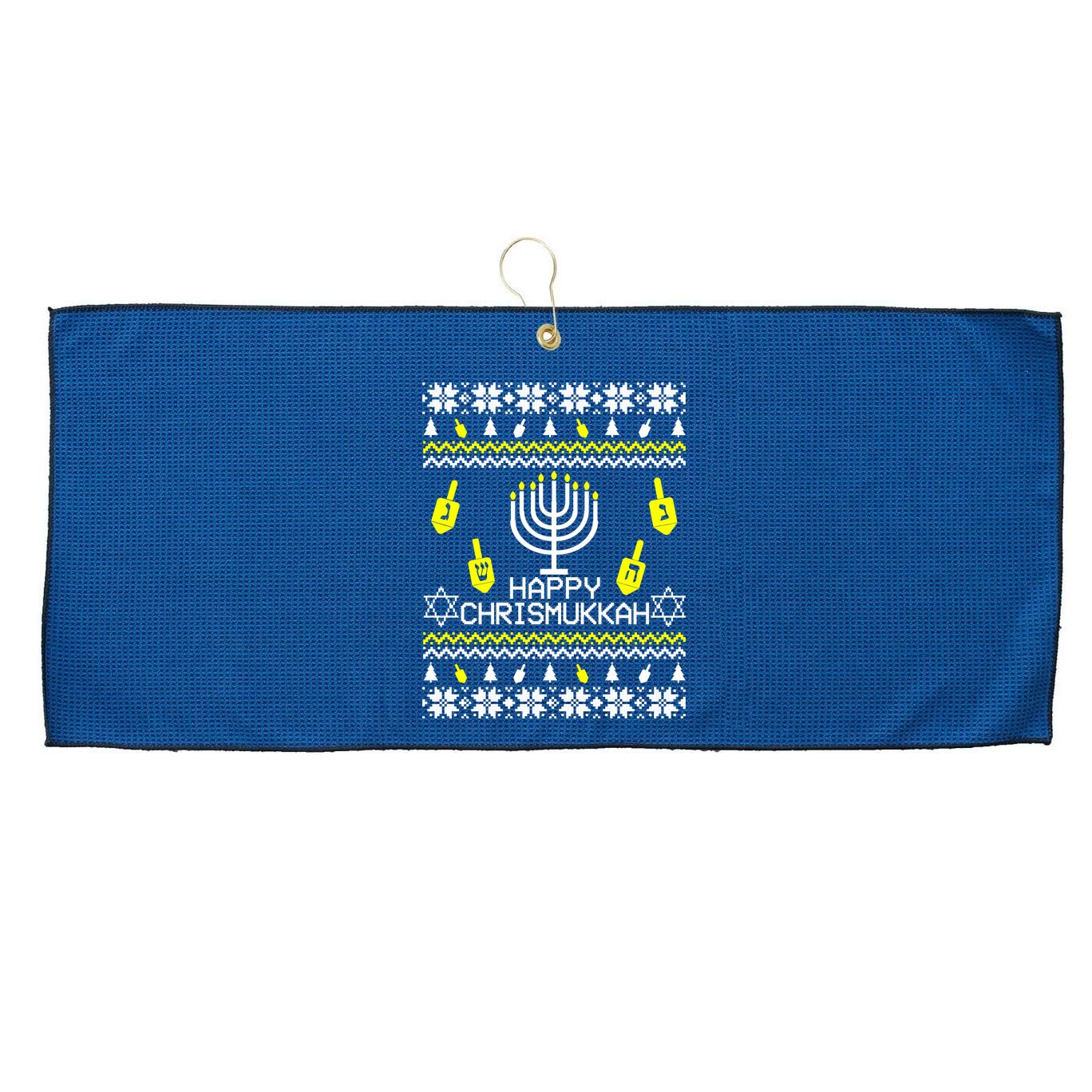 Happy Chrismukkah Hanukkah Ugly Christmas Large Microfiber Waffle Golf Towel