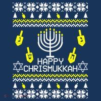 Happy Chrismukkah Hanukkah Ugly Christmas Pom Pom 12in Knit Beanie