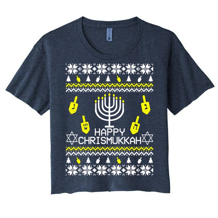 Happy Chrismukkah Hanukkah Ugly Christmas Women's Crop Top Tee