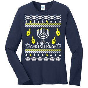 Happy Chrismukkah Hanukkah Ugly Christmas Ladies Long Sleeve Shirt