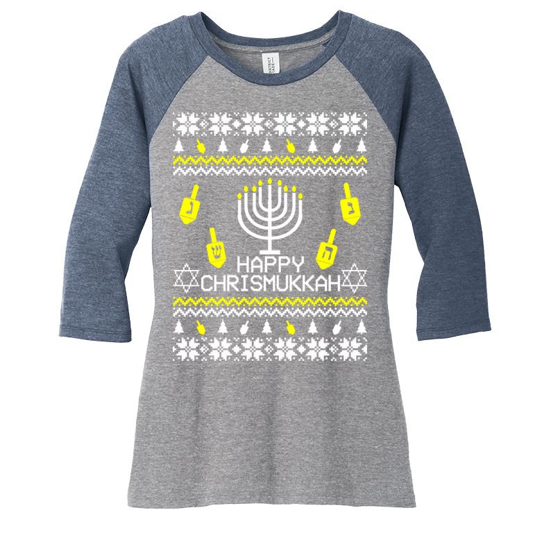 Happy Chrismukkah Hanukkah Ugly Christmas Women's Tri-Blend 3/4-Sleeve Raglan Shirt