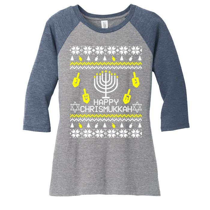 Happy Chrismukkah Hanukkah Ugly Christmas Women's Tri-Blend 3/4-Sleeve Raglan Shirt