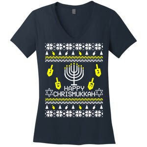 Happy Chrismukkah Hanukkah Ugly Christmas Women's V-Neck T-Shirt