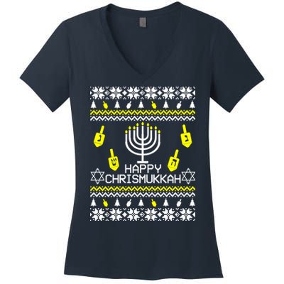 Happy Chrismukkah Hanukkah Ugly Christmas Women's V-Neck T-Shirt