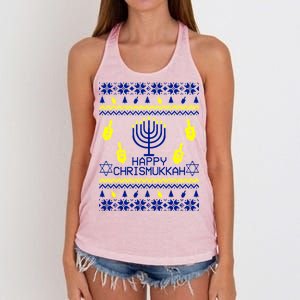 Happy Chrismukkah Hanukkah Ugly Christmas Women's Knotted Racerback Tank