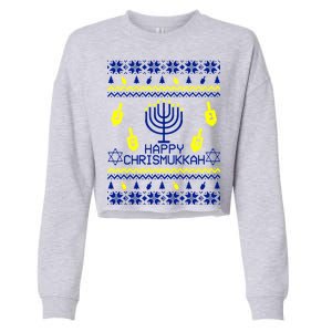 Happy Chrismukkah Hanukkah Ugly Christmas Cropped Pullover Crew