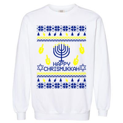 Happy Chrismukkah Hanukkah Ugly Christmas Garment-Dyed Sweatshirt