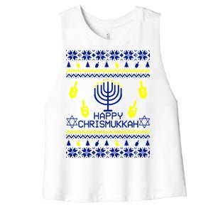 Happy Chrismukkah Hanukkah Ugly Christmas Women's Racerback Cropped Tank