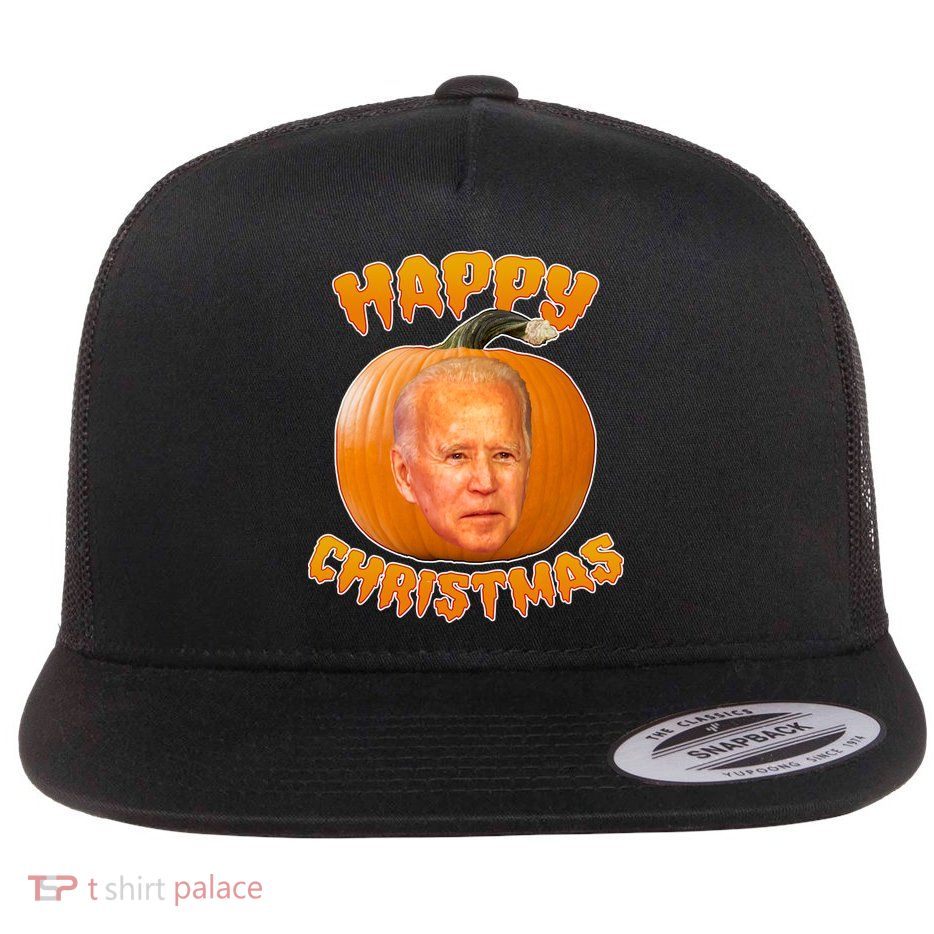 Happy Christmas Joe Biden Halloween Pro Trump  Flat Bill Trucker Hat