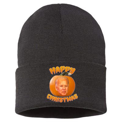 Happy Christmas Joe Biden Halloween Pro Trump  Sustainable Knit Beanie