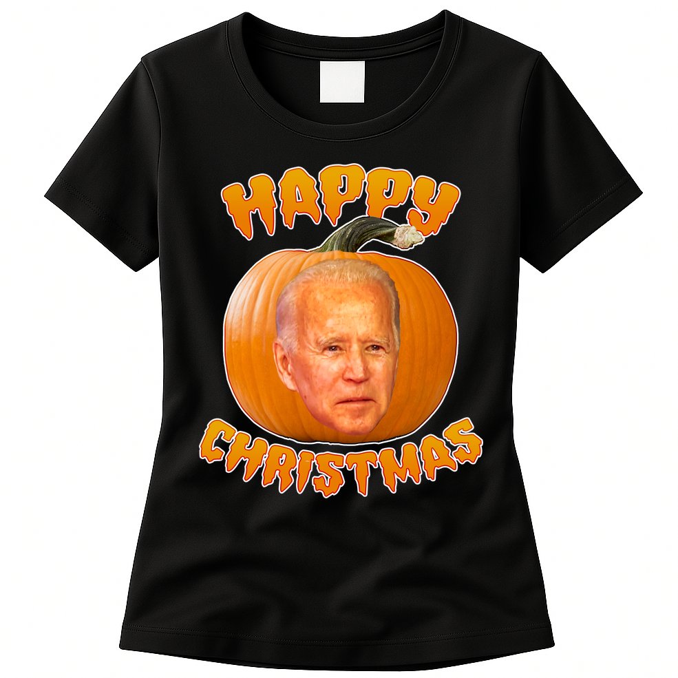 Happy Christmas Joe Biden Halloween Pro Trump  Womens T-Shirt