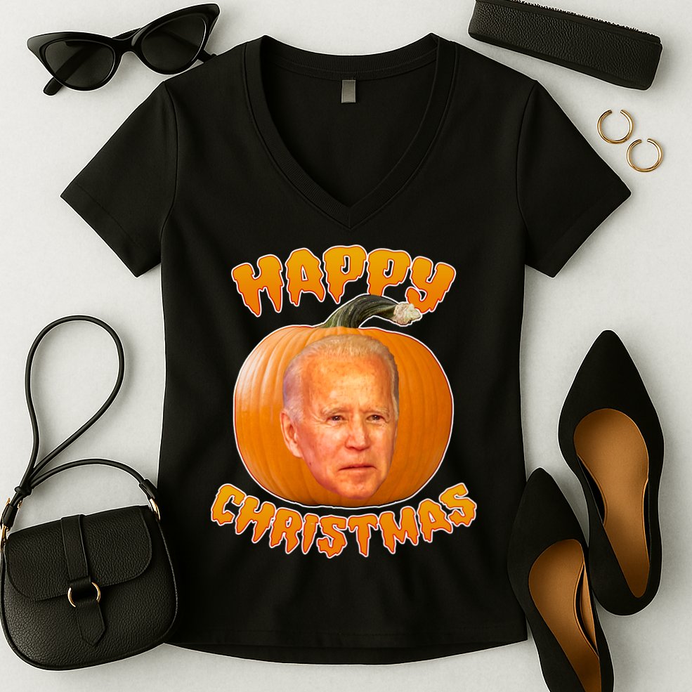 Happy Christmas Joe Biden Halloween Pro Trump  Women's V-Neck T-Shirt