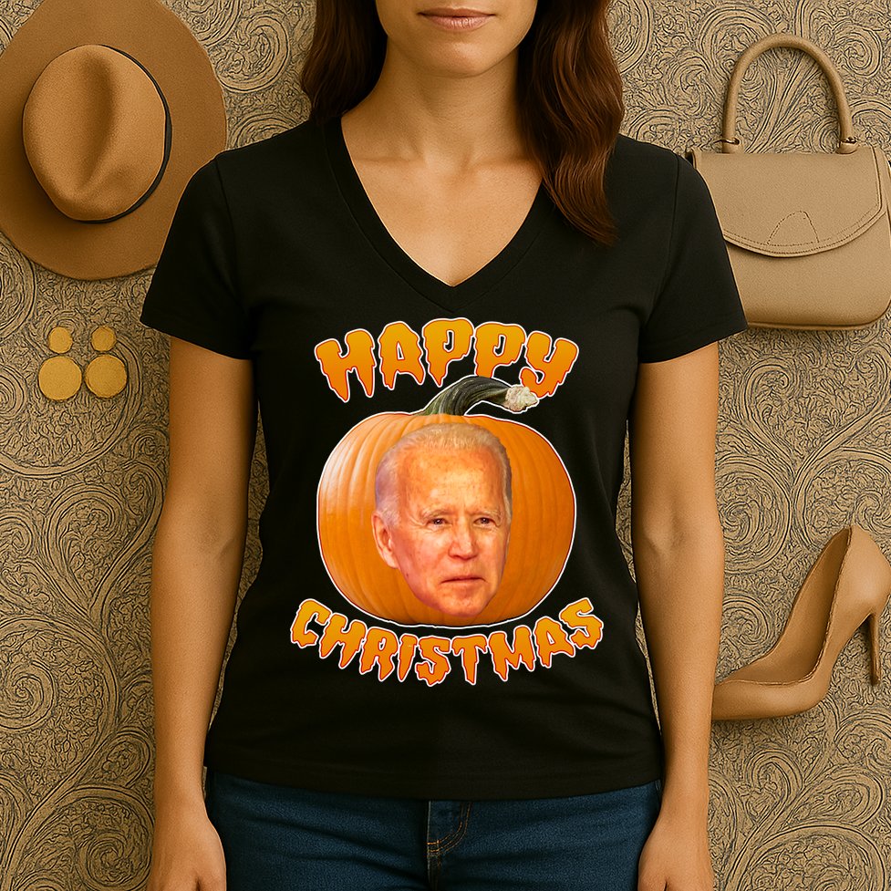 Happy Christmas Joe Biden Halloween Pro Trump  Women's V-Neck T-Shirt