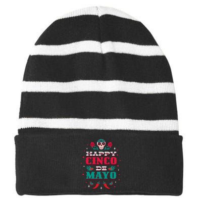 Happy Cinco De Mayo Striped Beanie with Solid Band