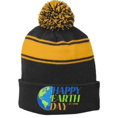 Happy Earth Day 22 April Stripe Pom Pom Beanie