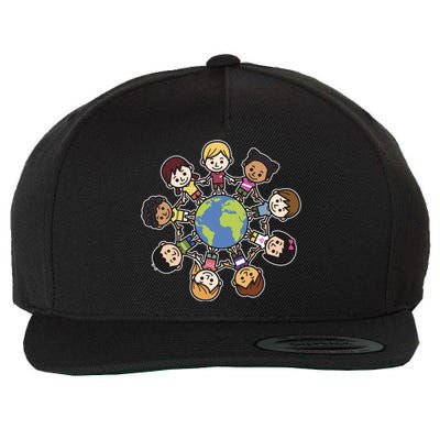 Happy Earth Day Children Around The World Wool Snapback Cap