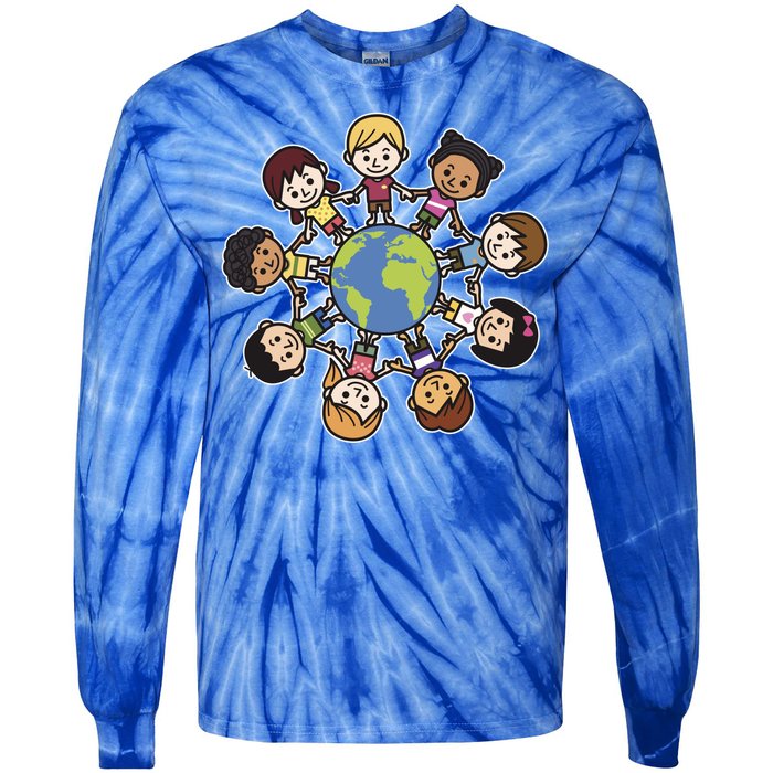 Happy Earth Day Children Around The World Tie-Dye Long Sleeve Shirt