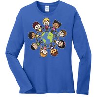 Happy Earth Day Children Around The World Ladies Long Sleeve Shirt