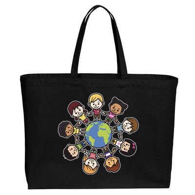 Happy Earth Day Children Around The World Cotton Canvas Jumbo Tote