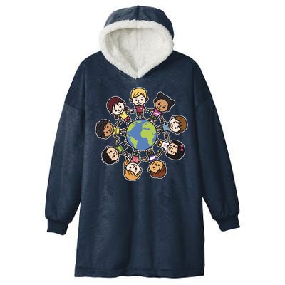 Happy Earth Day Children Around The World Hooded Wearable Blanket