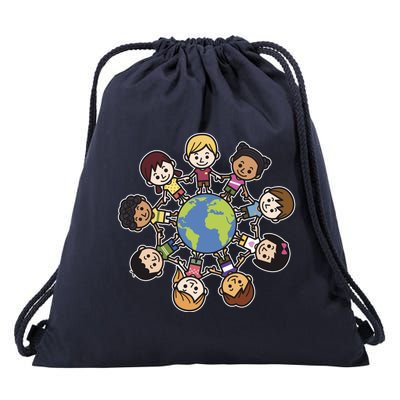 Happy Earth Day Children Around The World Drawstring Bag